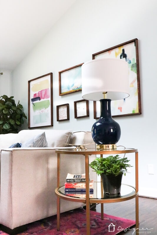 pink and navy master bedroom