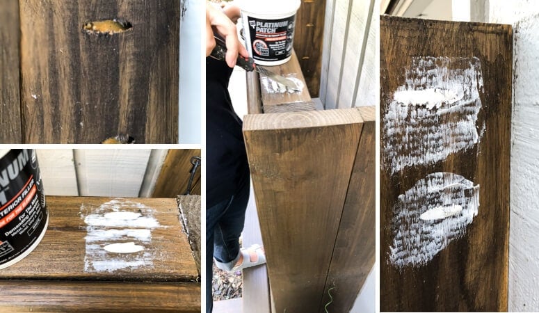 using DAP Platinum Patch to fill holes in exterior wood stained medium brown