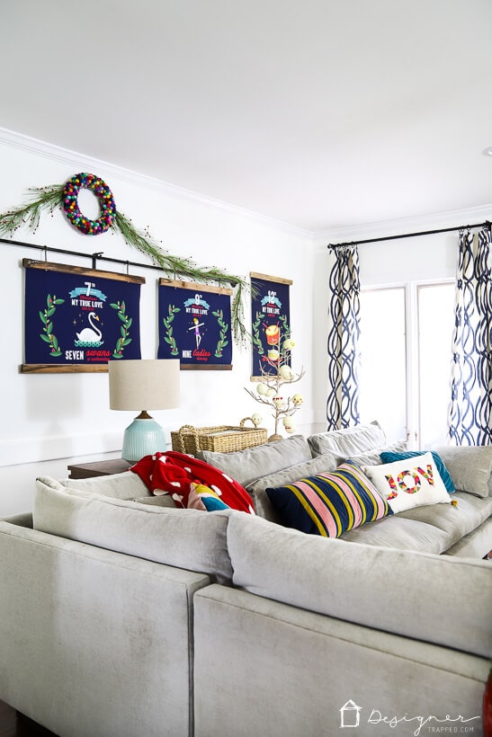 colorful Christmas decor in living room