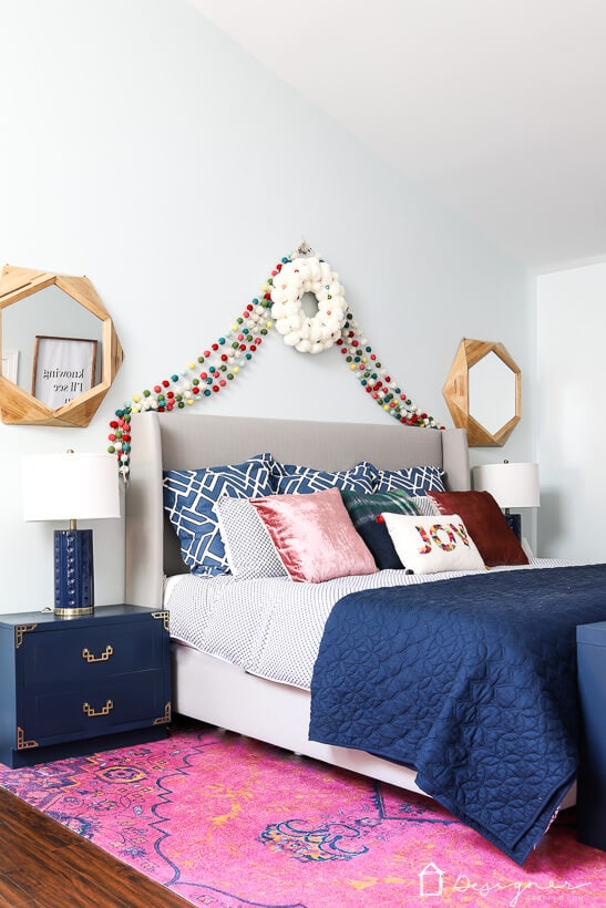 colorful Christmas decor in bedroom