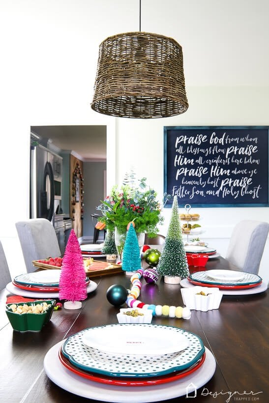 Contemporary dining room decorated for Christmas