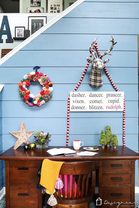 colorful Christmas decor in entry way