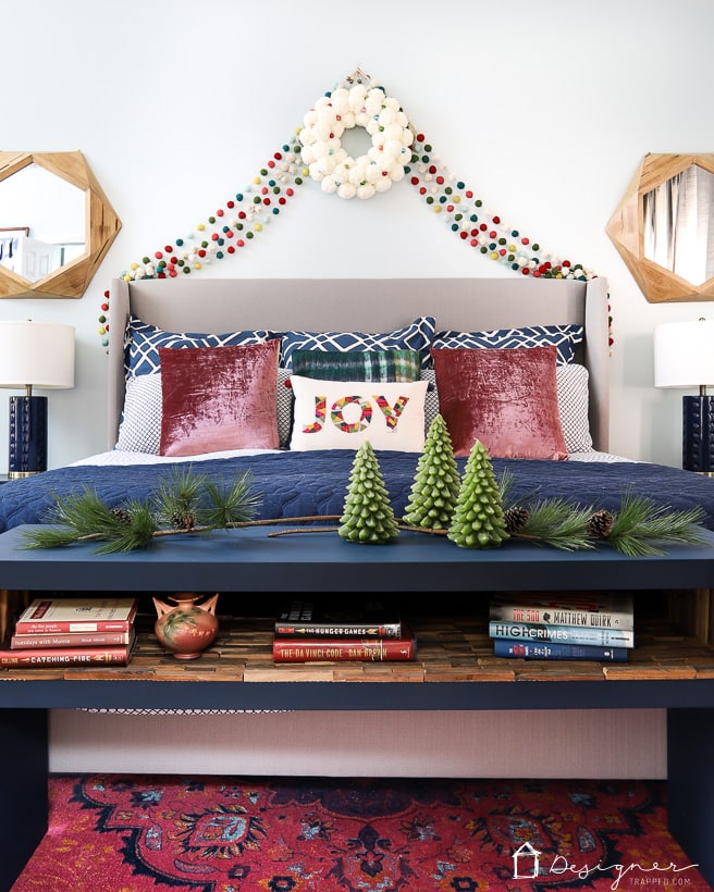 colorful Christmas decor in bedroom