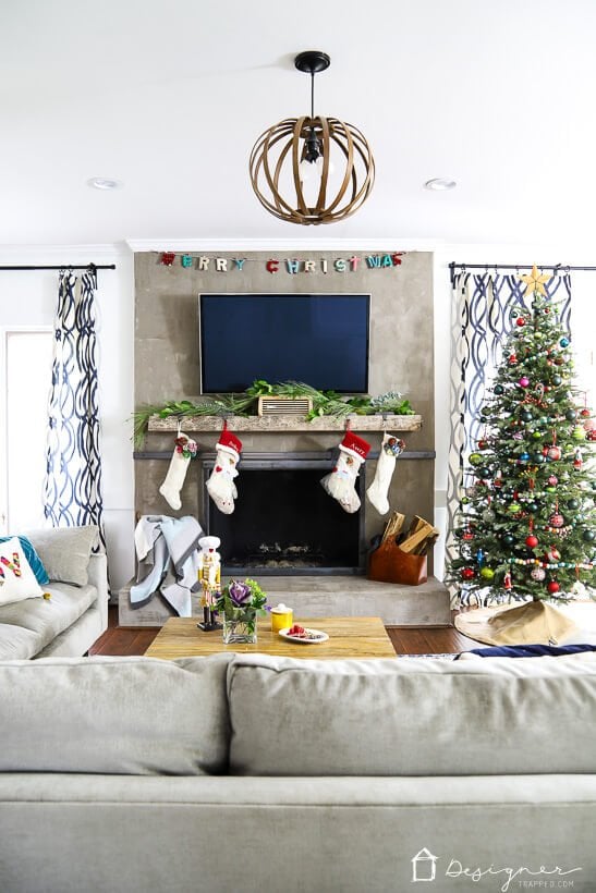 living room decorated for Christmas