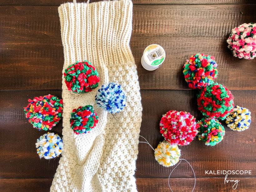 creating DIY pom pom stocking