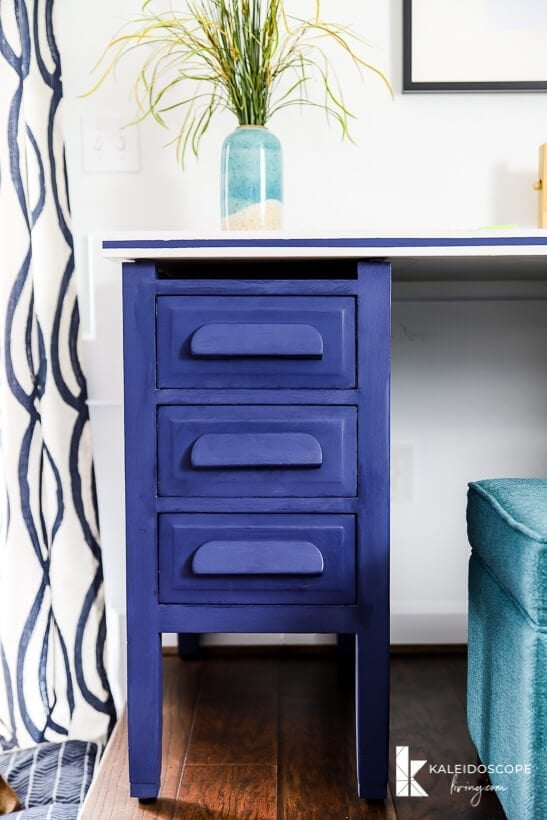 desk painted with Behr Chalk Decorative Paint in Timeless Blue