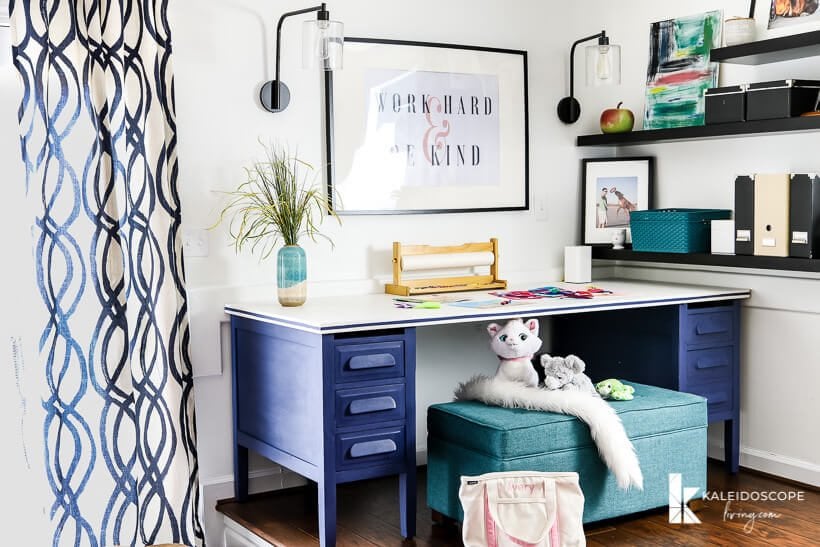 desk painted with Behr Chalk Decorative paint in Timeless Blue