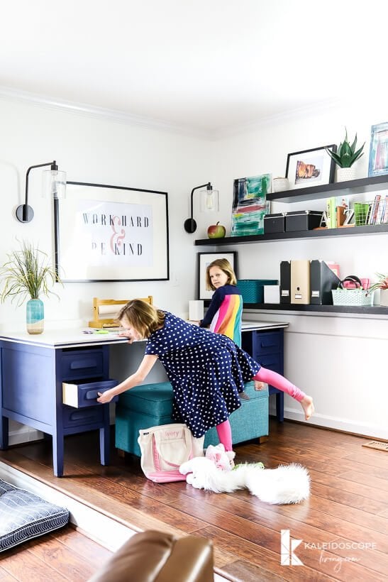 desk painted with Behr Chalk Decorative Paint in Timeless Blue