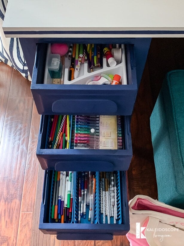 Desk painted with Behr chalk paint in timeless blue