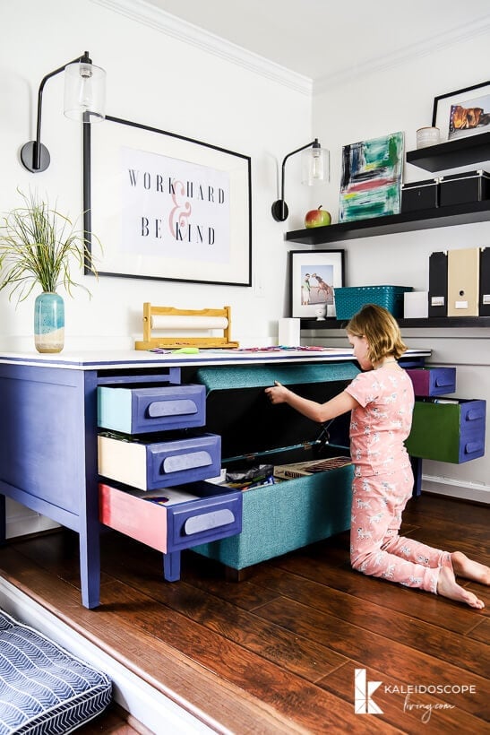 desk painted with Behr Chalk Decorative Paint in Timeless Blue