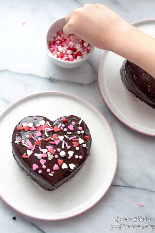 chocolate ganache hearts being decorated