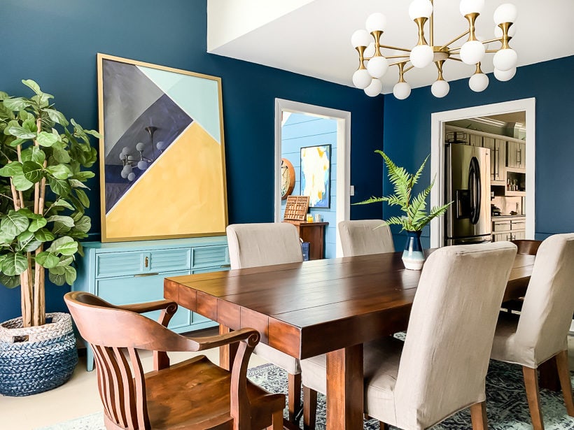 dining room navy blue paneling