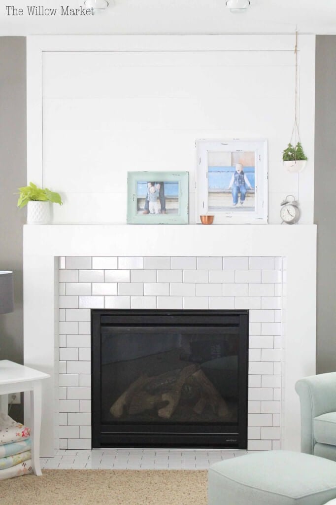 shiplap and subway tile fireplace