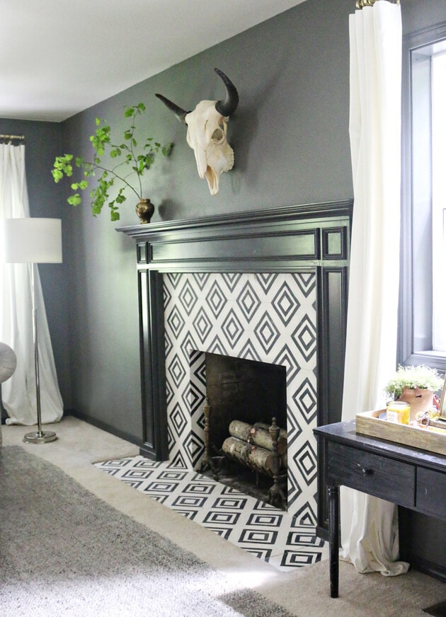 painted tile fireplace