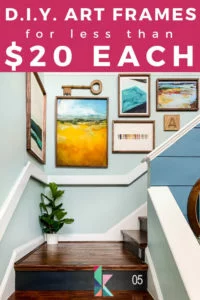 diy art frames hanging in staircase