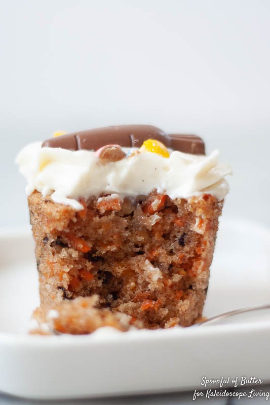 carrot cake cupcake with bite out