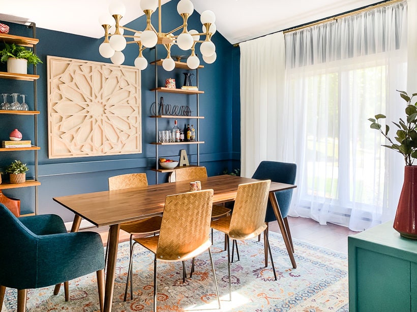 navy blue dining room with Article furniture