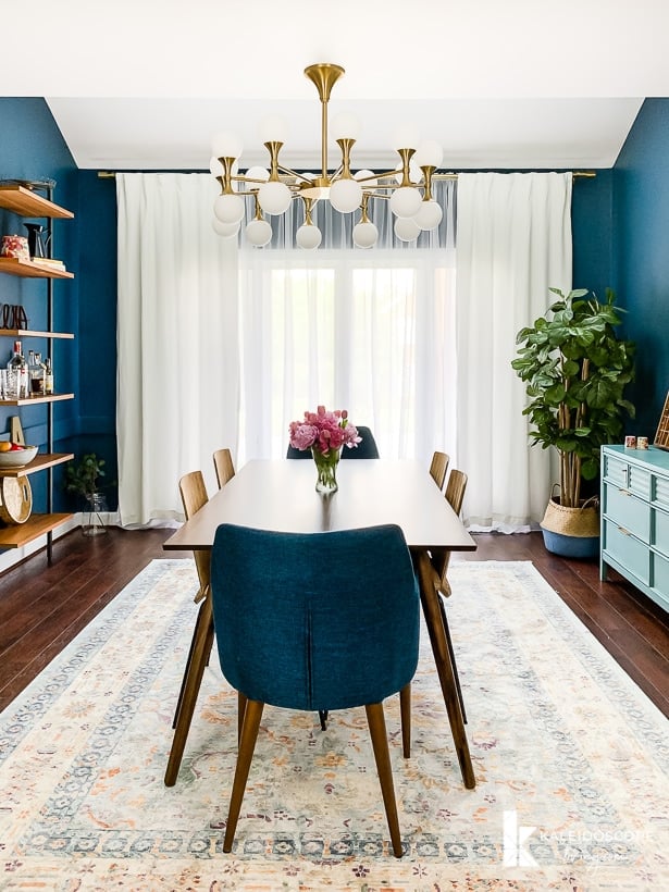 navy blue eclectic dining room