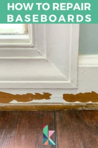 how to repair damaged baseboards photo with text overlay