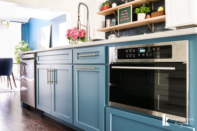 large teal kitchen island silken peacock by Sherwin Williams