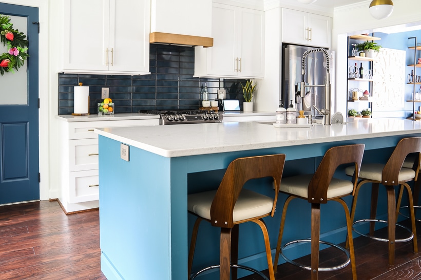 white and teal kitchen remodel reveal