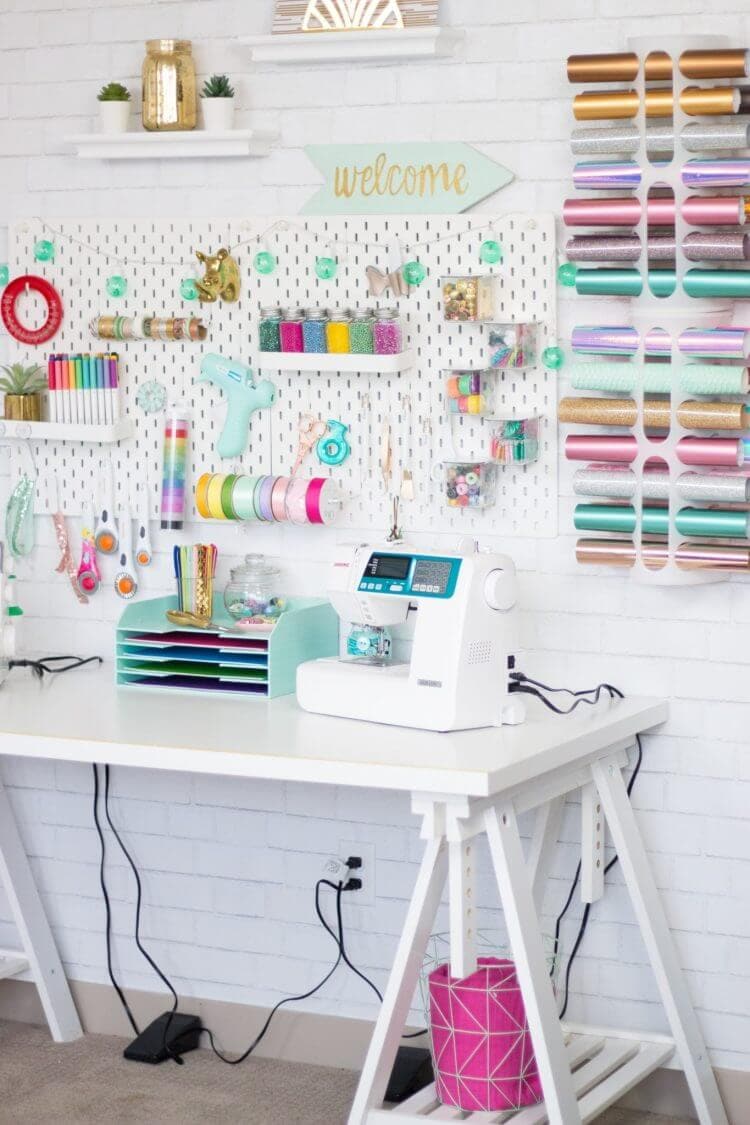 colorful and sophisticated craft room