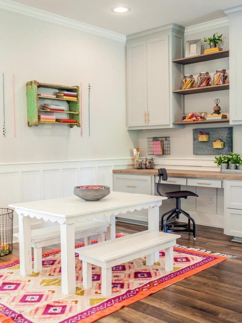 An IKEA craft room with kitchen cabinets