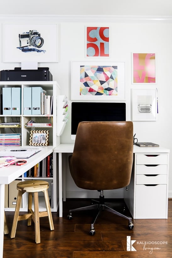 colorful home office with IKEA desk