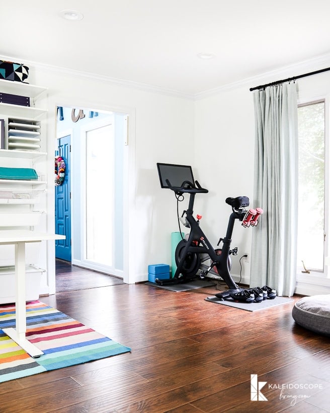 peloton bike in home office/craft room