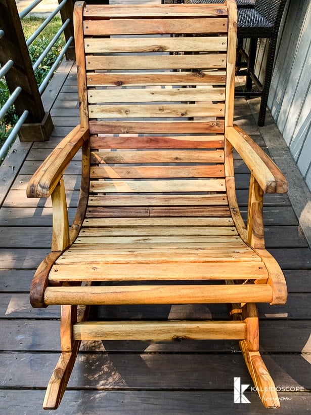 acacia wood rocking chair after refinishing