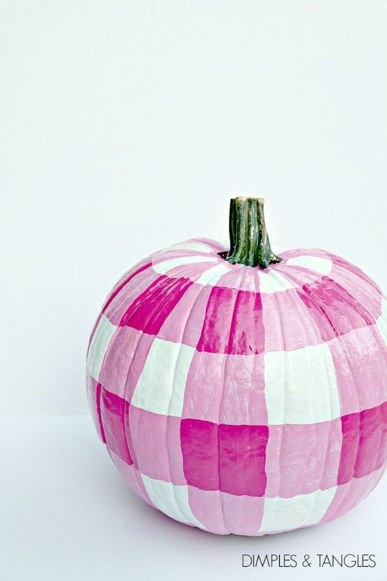 no carve gingham painted pumpkin