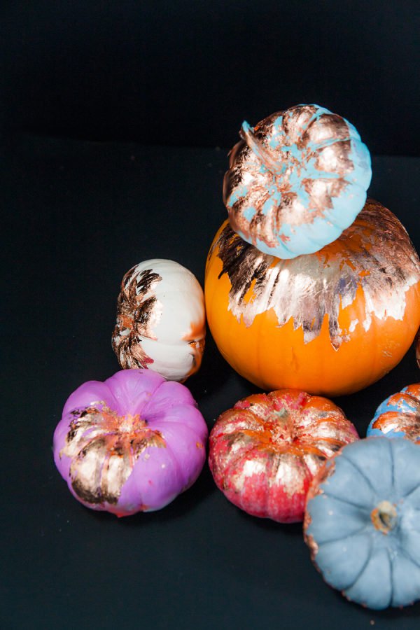 no carve pumpkin idea copper foil pumpkins