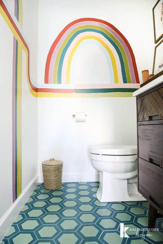 modern and colorful cement tile in diy bathroom remodel