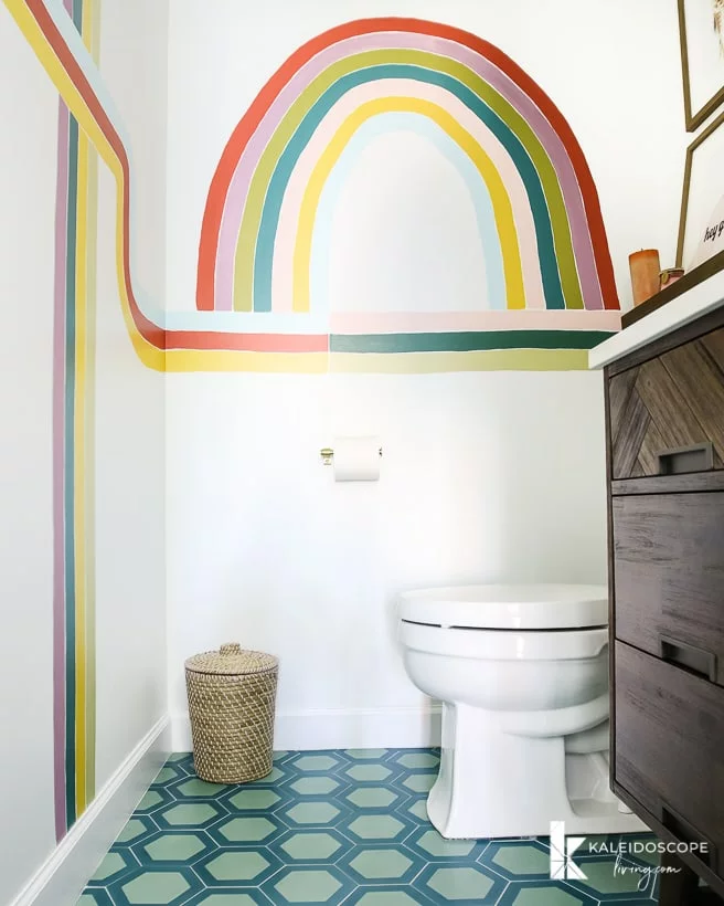 colorful modern powder room renovation