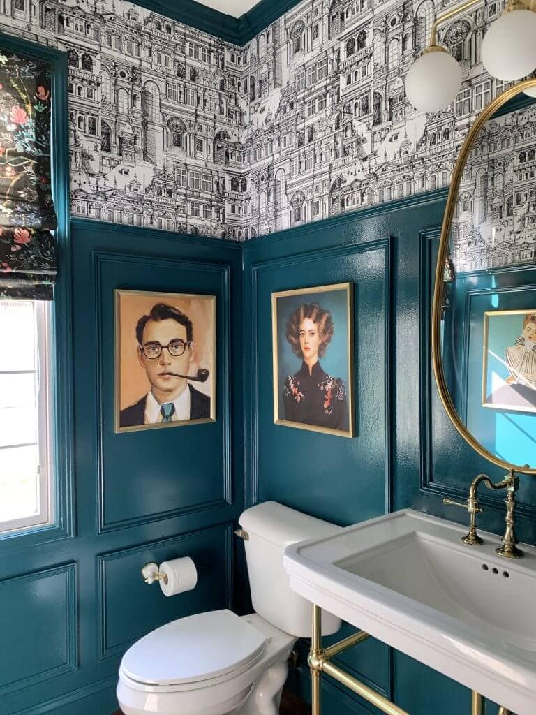 wallpaper in powder room to enhance architecture