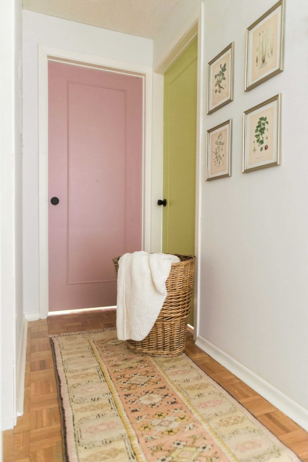 hallway with doors painted different colors