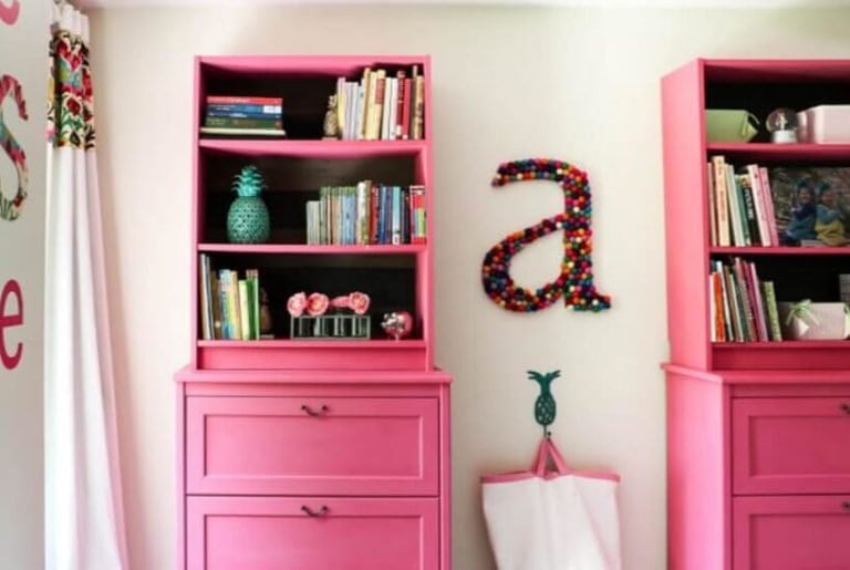 pink IKEA book case