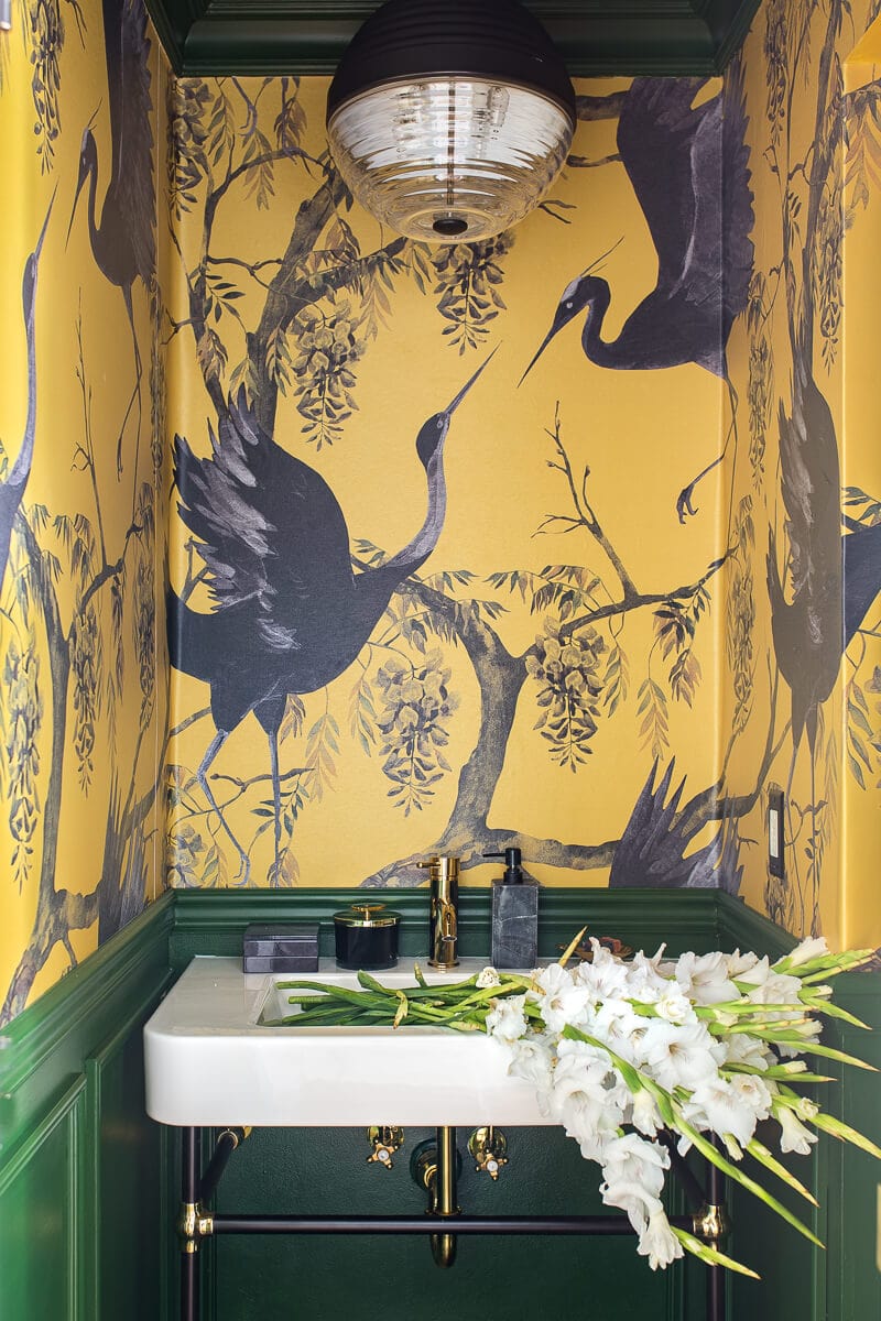bold yellow and green bathroom