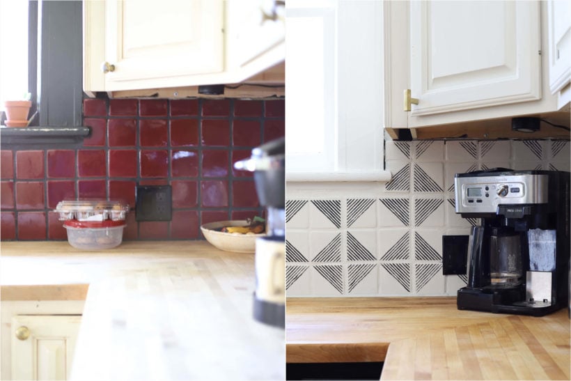 cambio de imagen de cocina con azulejos pintados antes y después