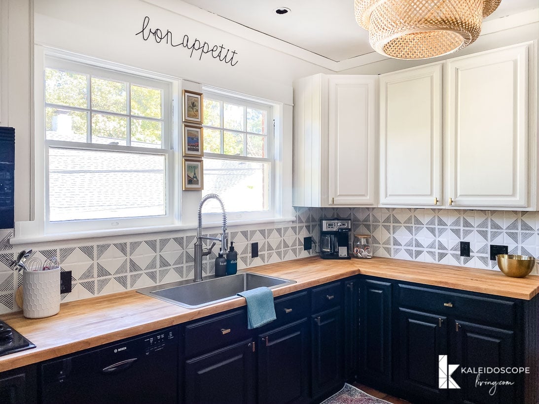 white and black painted kitchen cabinets