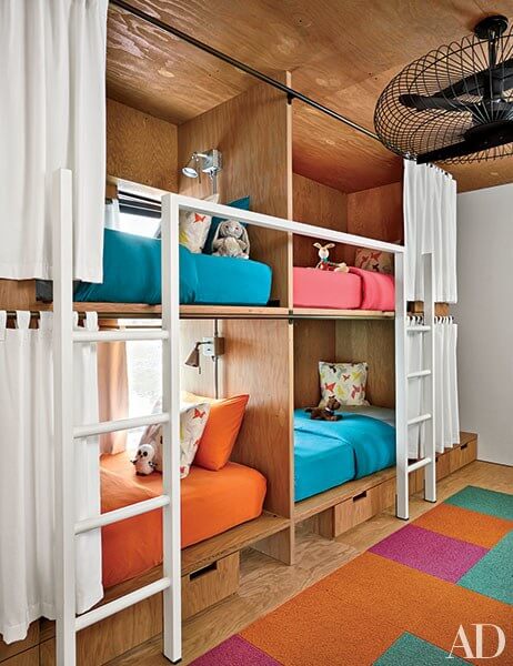 colorful plywood bunk room