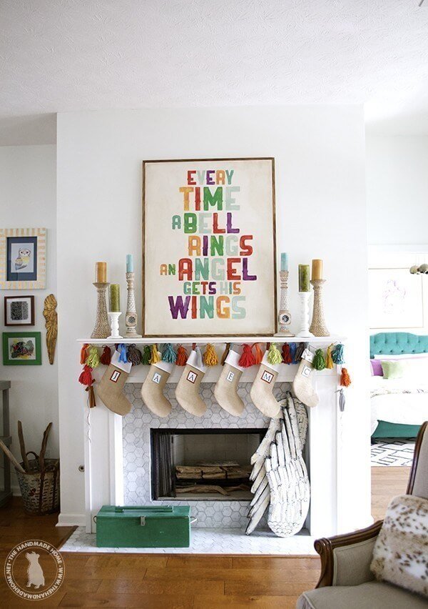 colorful mantel with printable quote 