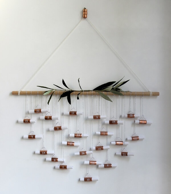 hanging copper pipe advent calendar