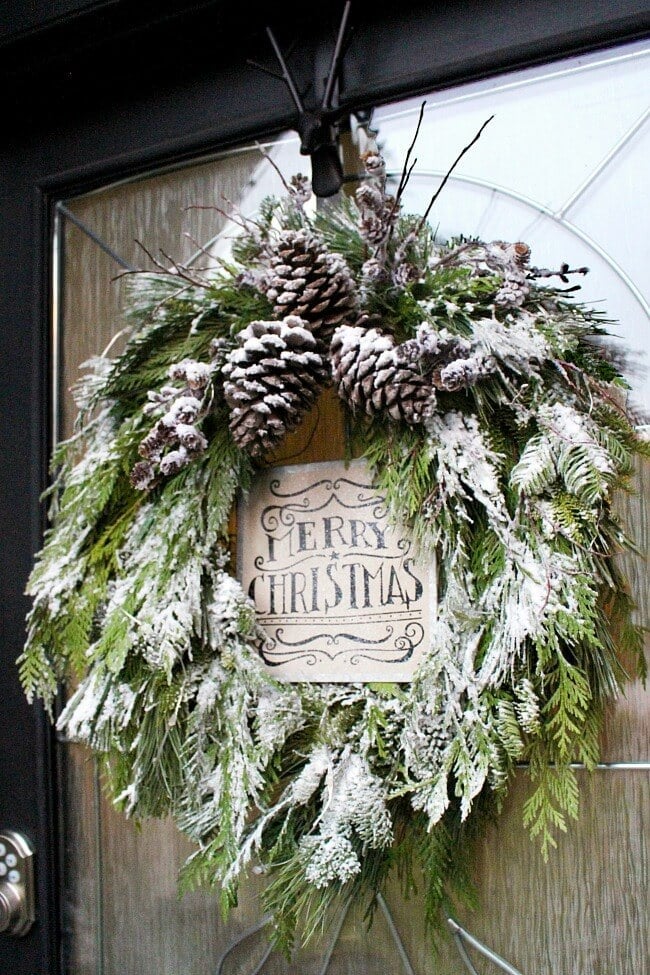 natural wreath with snow