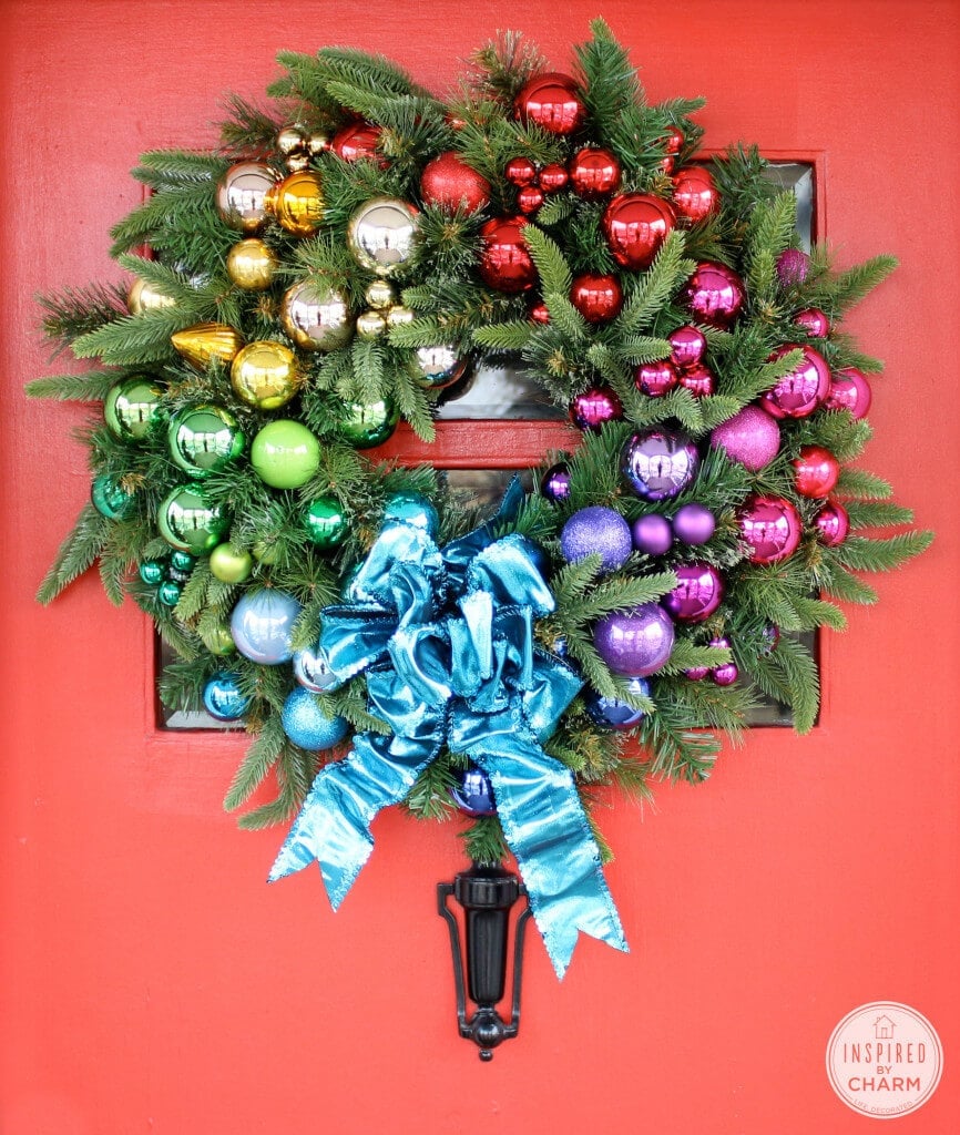 rainbow ornament holiday wreath