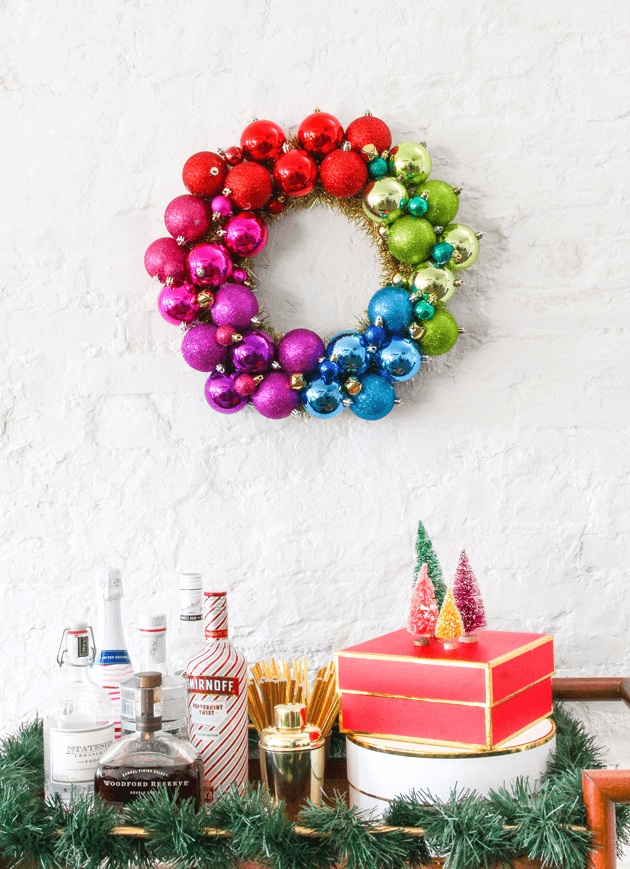 rainbow ornament wreath