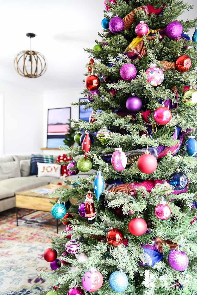 colorful Christmas tree with bright ornaments