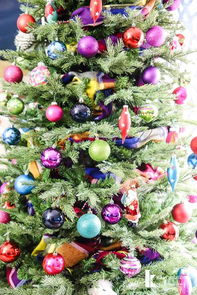 colorful Christmas tree with scarf garland