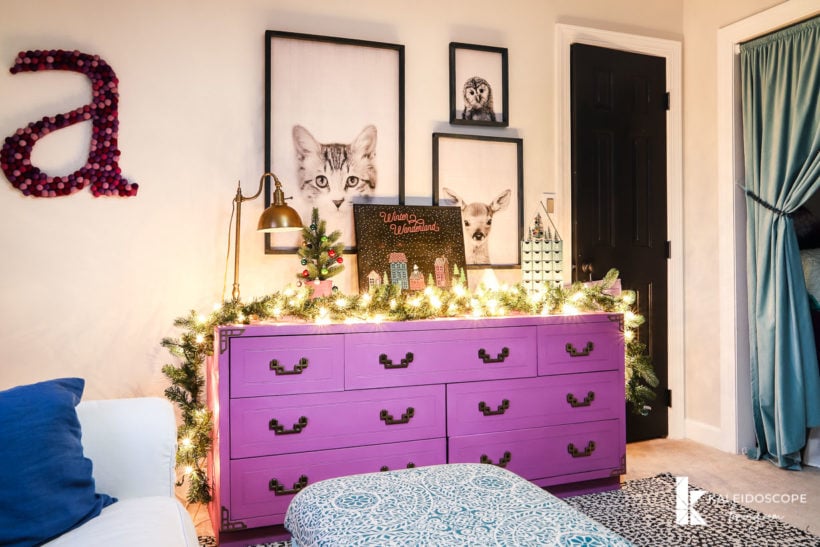 girl's bedroom decorated for Christmas