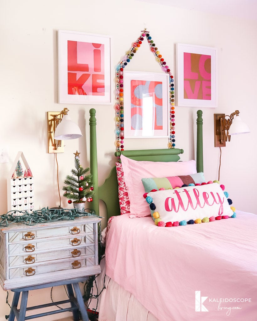 girl's room decorated for Christmas